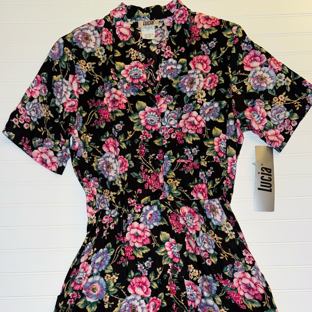 Lucia Vintage Floral Maxi Dress - Pink, Purple & Blue